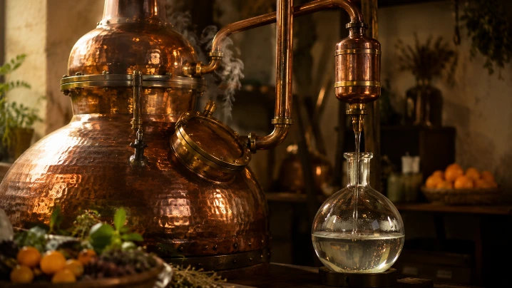 alambic en cuivre dans une distillerie artisanale comme athanor moderne