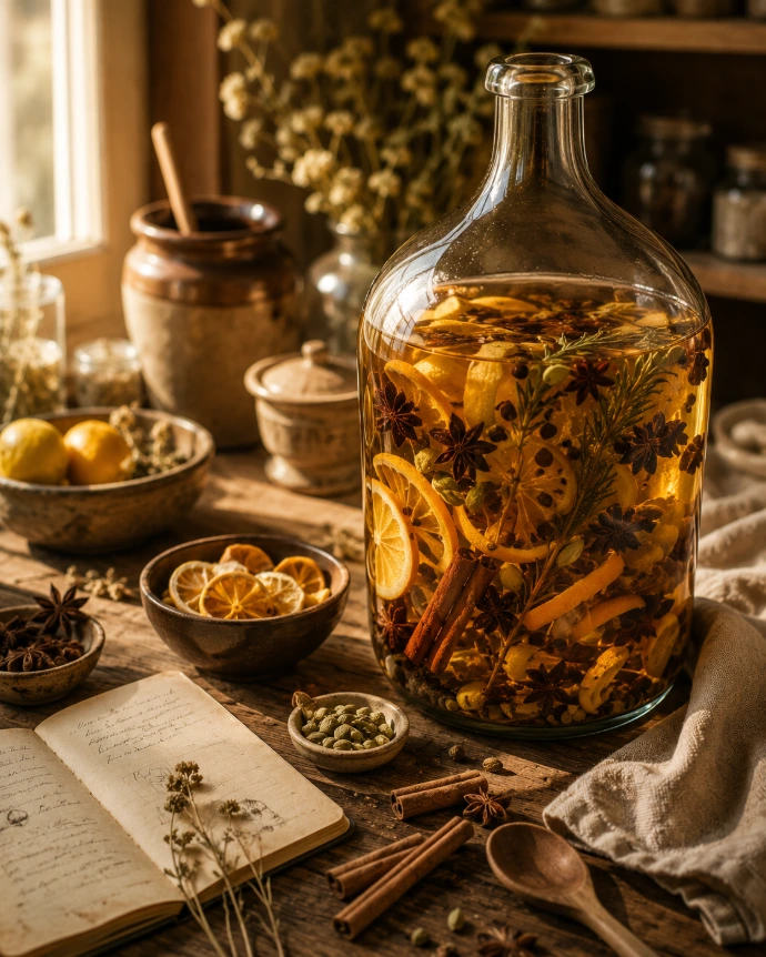  macération artisanale d’agrumes et d’épices pour le Vin des Hespérides