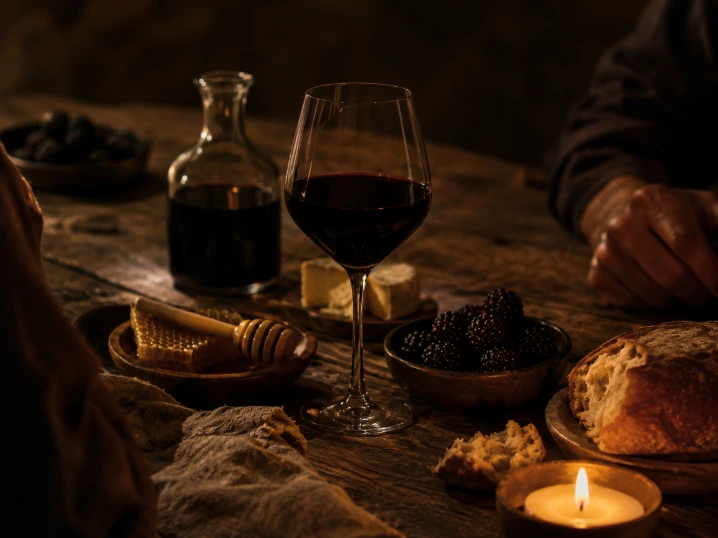 dégustation de Mauretum avec mûres miel pain et fromage en ambiance de veillée