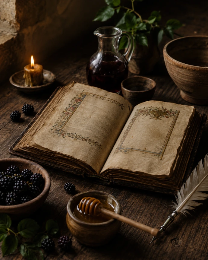 manuscrit ancien évoquant une recette médiévale de Mauretum aux mûres