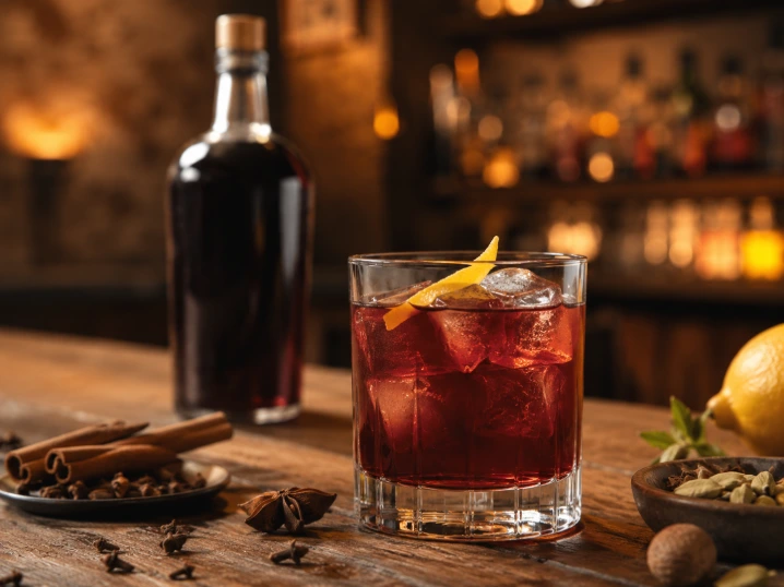 cocktail moderne à base d’hypocras dans une ambiance de bar artisanal