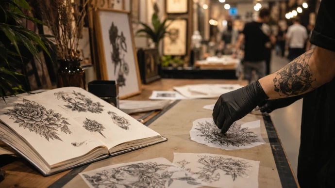 convention de tatouage évoquant le passage du motif vers la peau