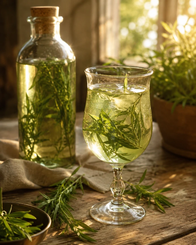  verre de macération à l’estragon Le Petit Dragon servi frais