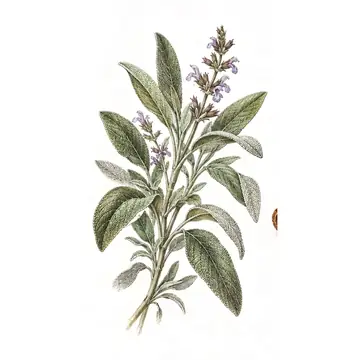 Gravure botanique d'un rameau de sauge