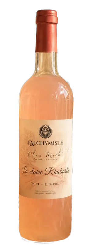Bouteille de Claire Rhubarbe, boisson aromatisée à base de vin, au vin blanc et à la rhubarbe, de la gamme Chez Mich', robe rosée