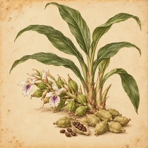 Planche botanique illustrée : la cardamome