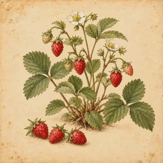 Planche botanique illustrée : la fraise
