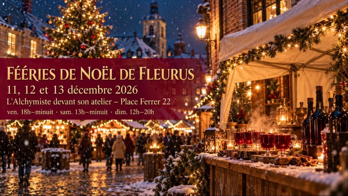 Fééries de Noël de Fleurus 2026 : L'Alchymiste devant son atelier, place Ferrer